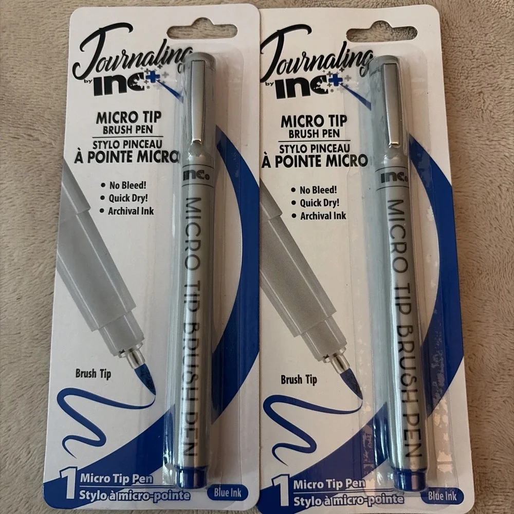 Inc. Journaling Micro Tip Brush Pen, Blue ink. Archival Ink Calligraphy Lot Of 2